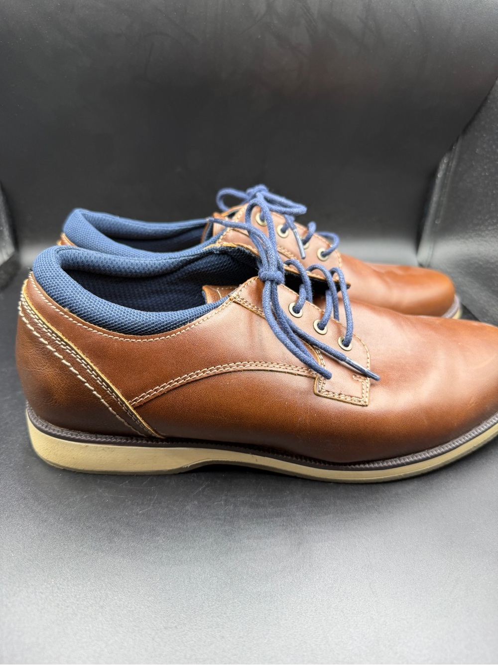 Men's Brown Leather Casual Lace-Up Shoes with Blue Accents